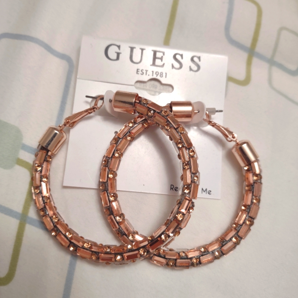 Guess bronze hoop earrings , brand new!